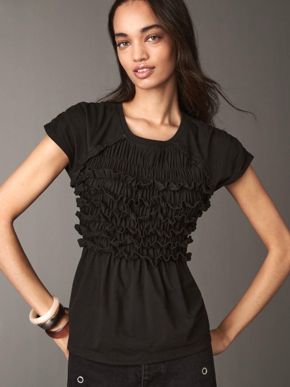 Anthropologie Maeve Smocked Sleeveless Ruffle Top